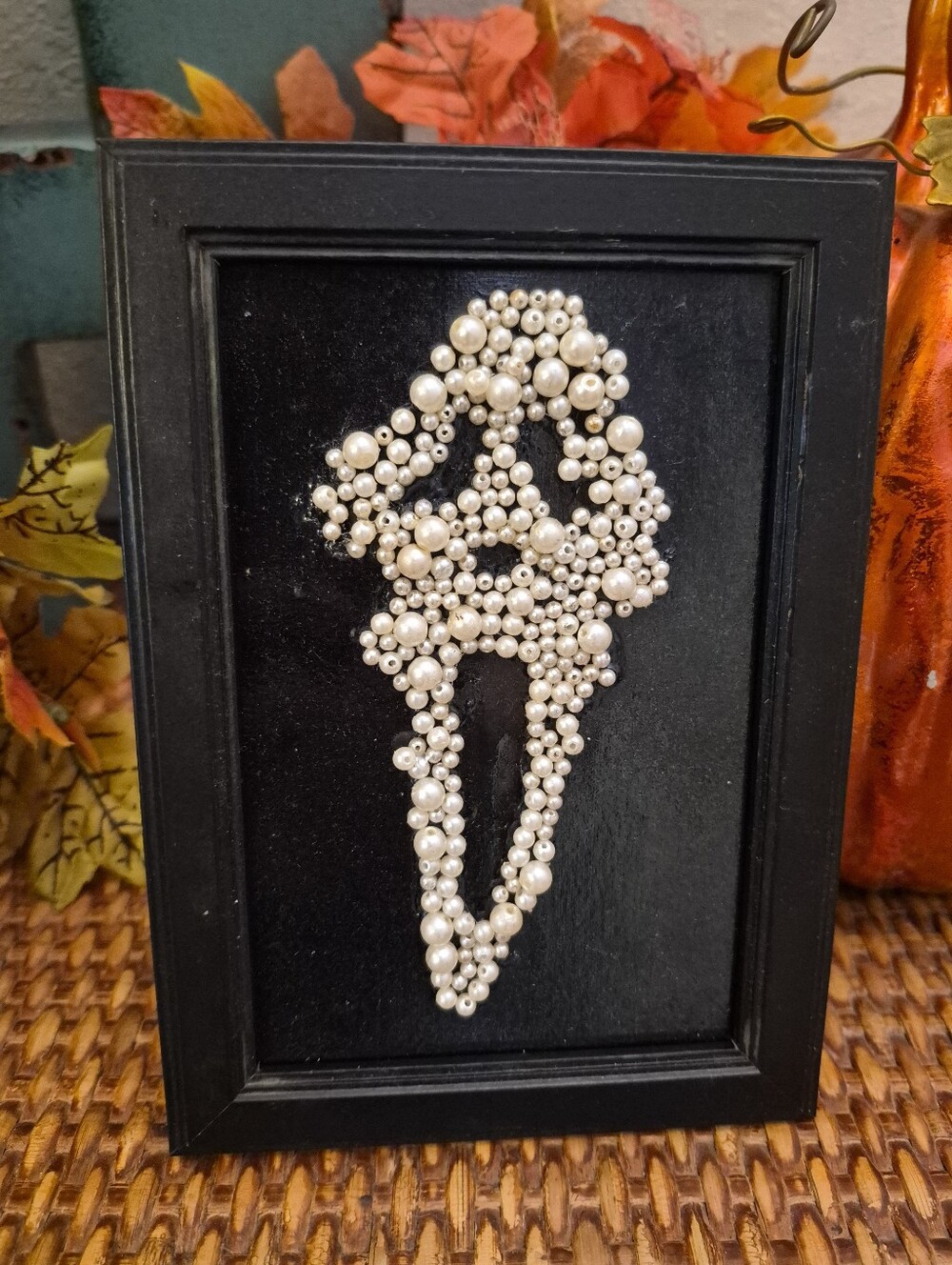 Pearl Beaded Ghostface Abstract Wall Art - Black Frame 4 × 6